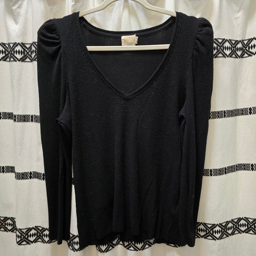 Nation LTD Los Angeles black‎ knit long sleeve puff shoulder sweater XL